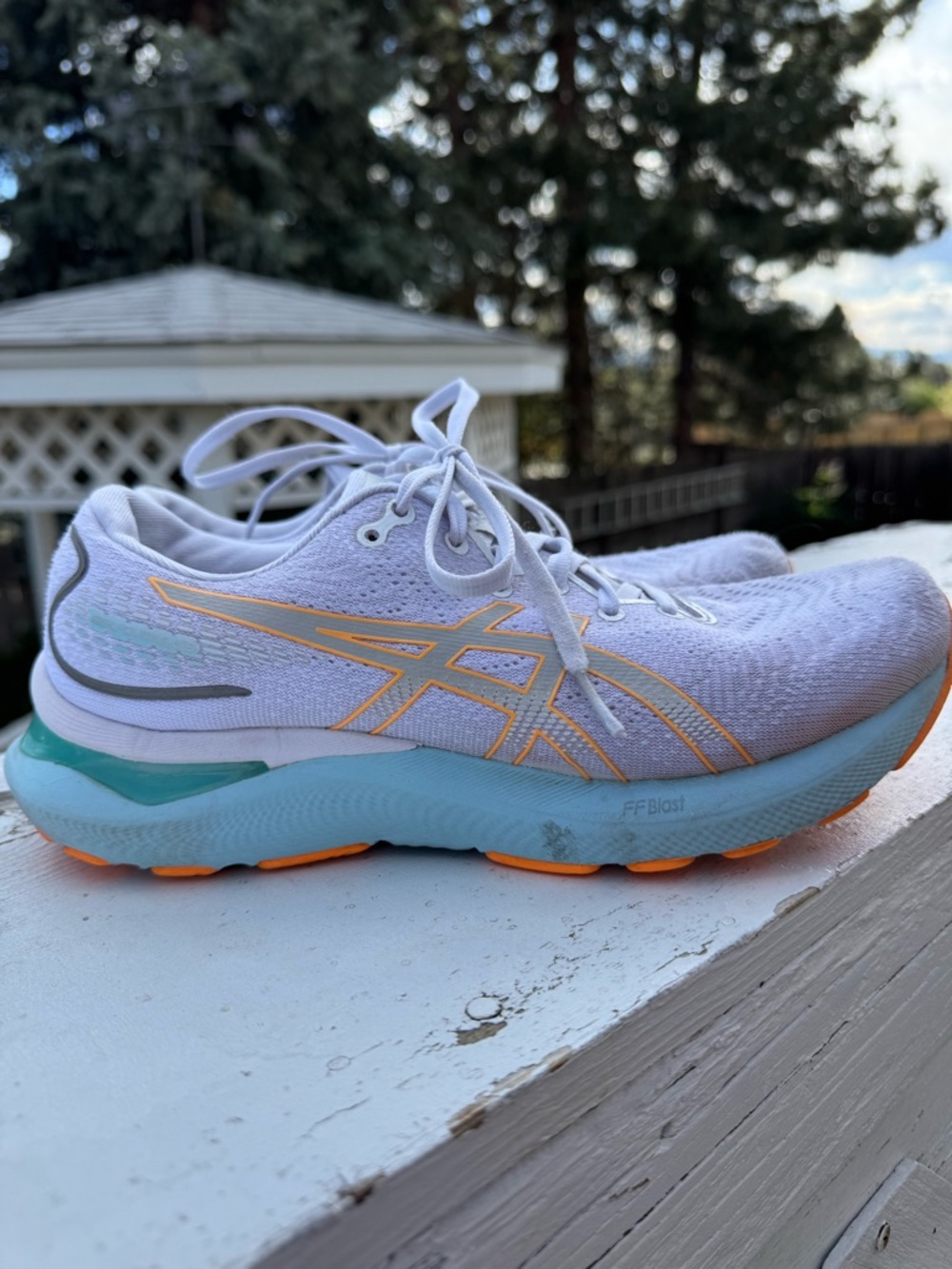 ASICS White Aqua Running Shoes with Orange Details